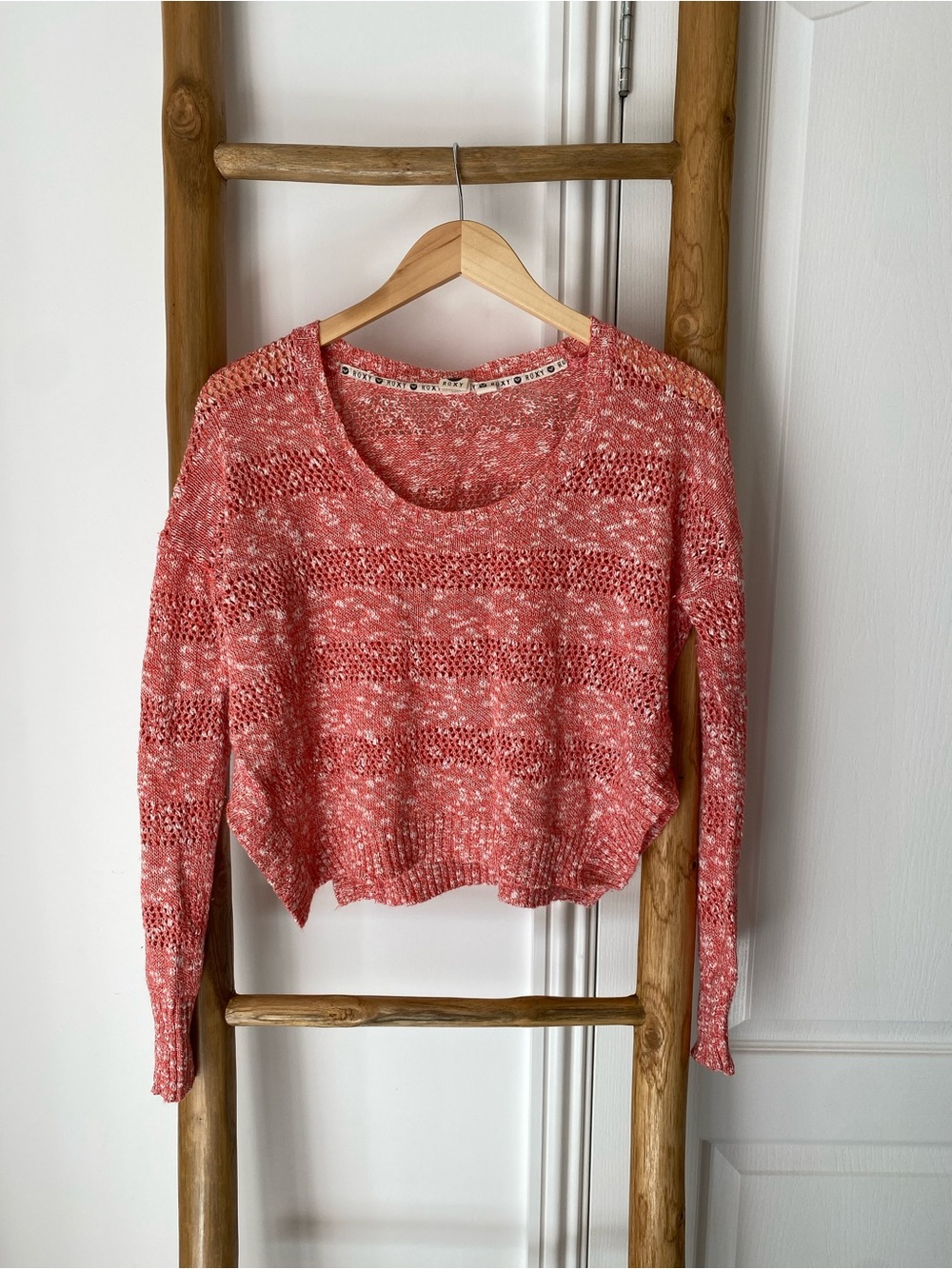 Roxy Breezy Knit Relaxed Lightweight Cropped Coral Sweater Sz XS/S Beachy Summer